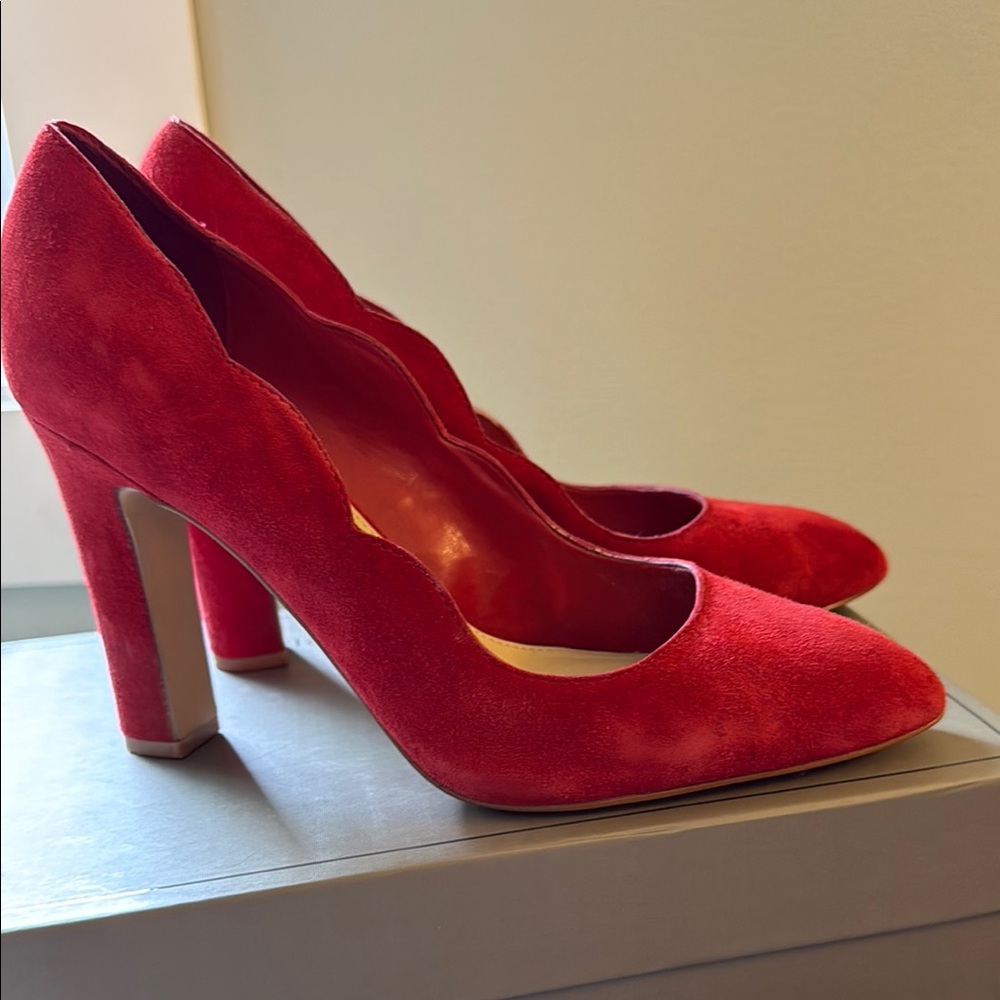 Saks Fifth Avenue Red Suede High Heels - Picture 2 of 5